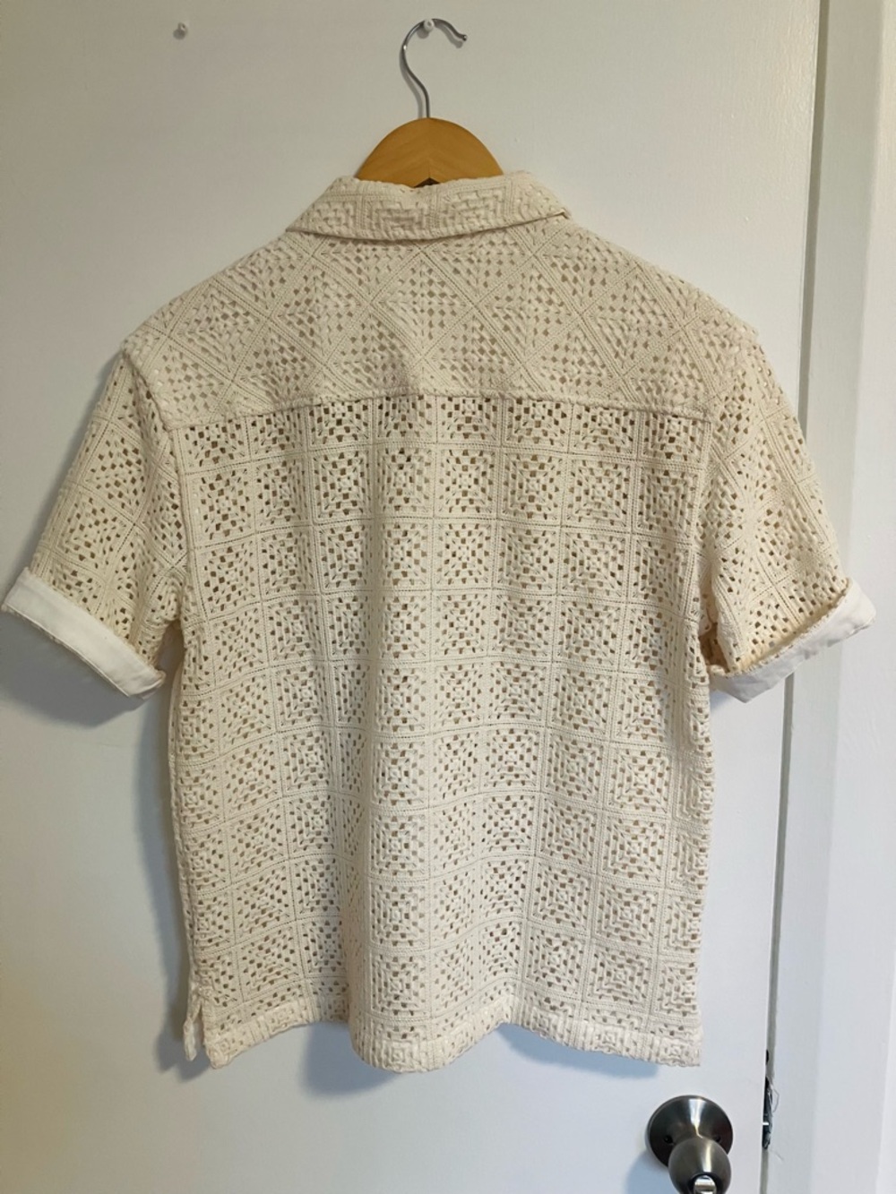 KOTN Gharam Cream Crochet Unisex Button-Up Shirt - Picture 5 of 9